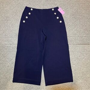 Riley & Rae Crop Wide Leg Pants Womens Size 8 Blue Back Zipper Metal Buttons NWT